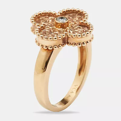 Van Cleef & Arpels Vintage Alhambra Diamond Textured 18k Rose Gold Ring Size 50 • $2165.10
