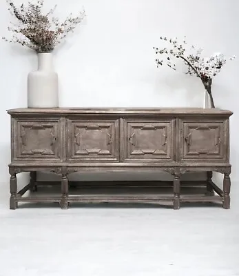 Large Antique French Lime Waxed Oak Sideboard Cupboard Console Table Dresser • £1895