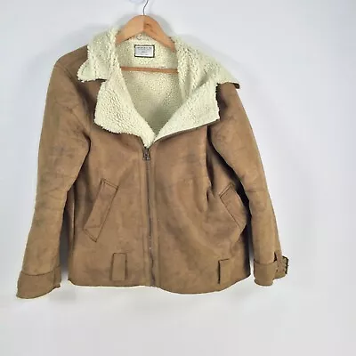 Industrie Mens Aviator Sherpa Lined Bomer Jacket Size S Brown Zip Long Slv048178 • $47.96
