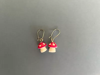 Super Cute Pink & White Polka Dot Mushroom Charm Earrings Hook Wires New! • $5.49