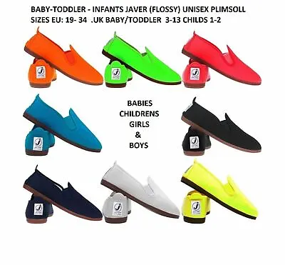 New Baby Kids Unisex Javer Flossy Plimsoll Flat Shoe Slip On Casual Espadrills • £11.99