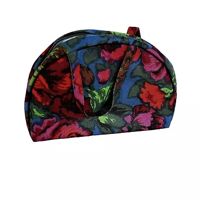 Vintage 60s 70s Floral Canvas Plastic Lined Travel Cosmetic Case • $24.95