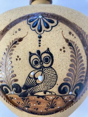 Vtg Tonala Pottery Owl 8  Vase Pot Mexican Hand Painted Brown Black Tall • $16.99