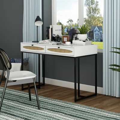 $199 • Buy Study Rattan Desk With Drawers For Storage-Home Office Writing Desks Bedrooms