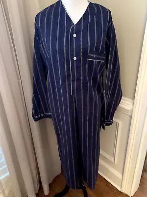 Pierre Cardin Mens Nightshirt Pajamas Large L Stripes Blue Cotton Blend Weave • $23.44