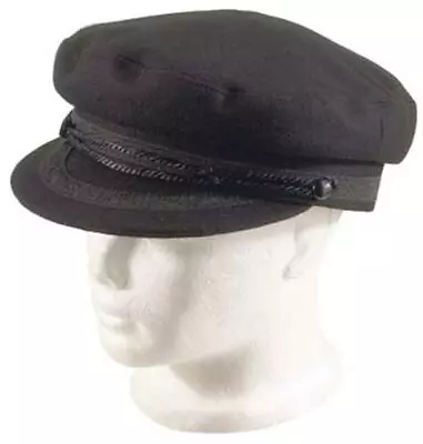Greek Fisherman Hat Black Wool/Acrylic With Braid Unisex  Bakerboy  John Lennon • $40