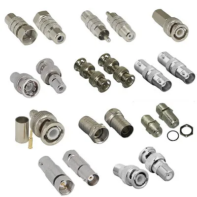 BNC F-TYPE RCA Adapter Connector Coupler Male Female Crimp Twist Barrel RG59 RG6 • $6.99