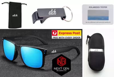 $49.99 • Buy Etch Holbrook Polarized Sunglasses Mens One Piece UV400 Black Frame Blue Lenses