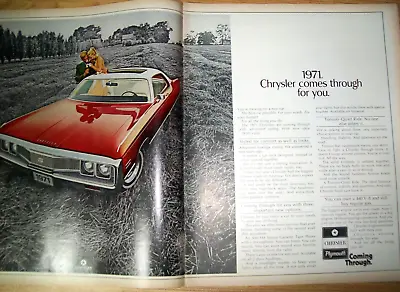 1971 71 Chrysler New Yorker W/ Sun Roof 2-page Large-magazine Car Ad -Huge! • $7.95