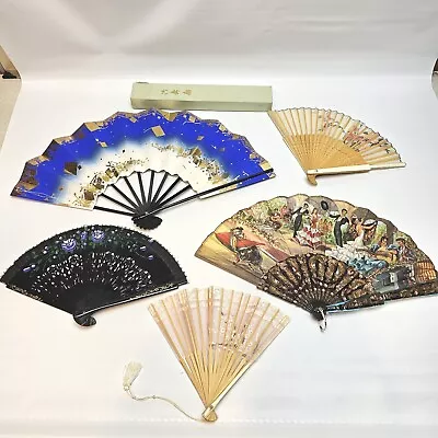 Vintage Hand Held Folding Fan Lot Of 5 • $18.59