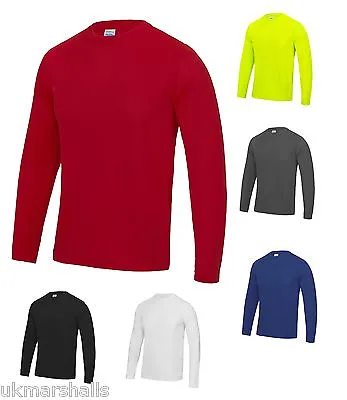 AWDis Men's Long Sleeve Cool T Shirt Top Breathable Training Running Gym JC002 • £9.95