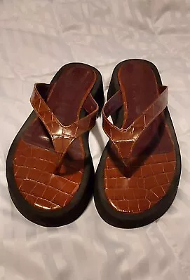 Staud Leather Brown Black Sz 39 Thong Slide Sandals • $35