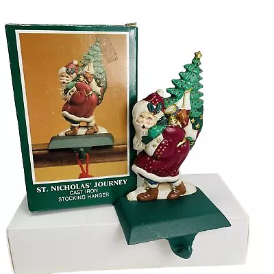 Midwest ST. NICHOLAS' JOURNEY Stocking Hanger Cast Iron Santa W/ Tree Vintage • $39.95