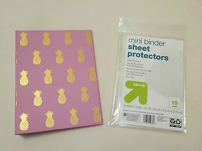 Greenroom Mini 1 Inch Binder Pink Gold Pineapples 15 Clear Sheet Protectors Lot • $12