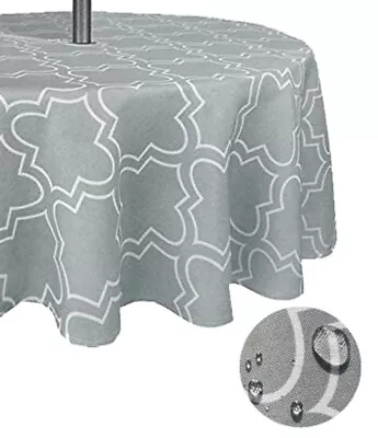 Tektrum 60 Inch Round Moroccan Tablecloth-Umbrella Hole Zipper-Spill Proof-Grey • $22.95