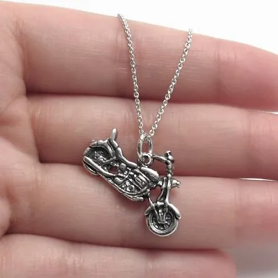 925 Sterling Silver Motorcycle Charm With Necklace • $16.99