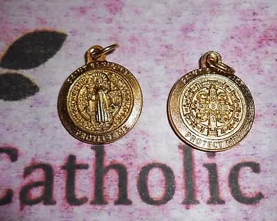 Medalla De San Benito - St Benedict - Premium Rd Gold Tone OX  3/4  Medal • $3
