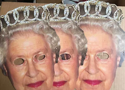 3 Pack Queen Elizabeth Face Masks British Events Celebrations Fancy Dress • £6.75