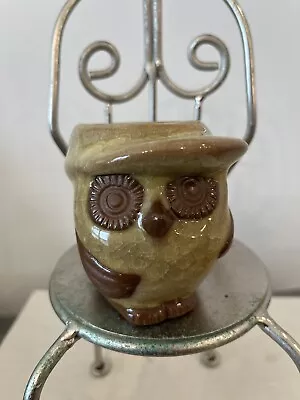 Vintage Ceramic Owl Planter With Drainage Hold. Wearing Hat  • $8