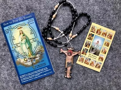 Habit Style Cord Rosary Free Gifts Realistic Crucifix FREE Shipping Wooden Beads • $9.95
