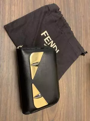 Fendi Coin Purse Wallet Card Case Zip Monster Bug's Eye Black Leather Box Bag • $231