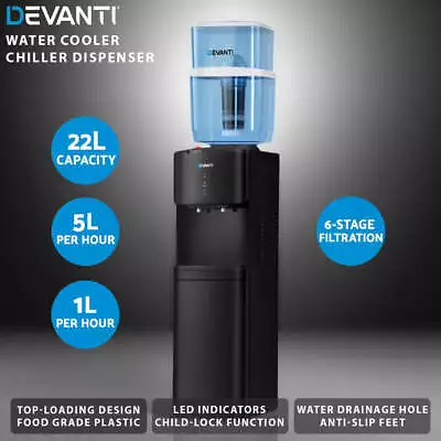 Devanti Water Cooler Dispenser Stand 22L Bottle Black • $148.71