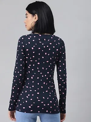 £9.99 • Buy M&S Polka Dot T-shirt Spotty Top Cotton Top Size 16  Long Sleeves Navy & Pink