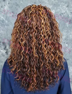 Auburn/Copper/Orange Medium Spiral Curly Heat OK Human Hair Blend 3/4 Wig EVBW • $72.85