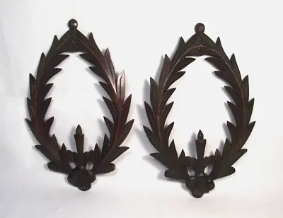 Pair Vintage Decorative Wood Appliques Wreath Candle Furniture Decor Cabinet • $25