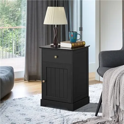 £38.99 • Buy Black Bedside Table With Drawer&Door Bedside Cabinet Nightstand For Living Room