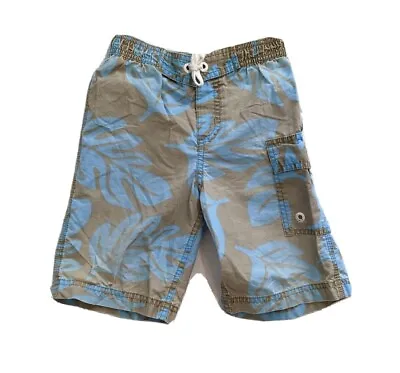 Mini Boden Gray Blue Palm Leaf Print Swim Trunks Shorts Size 3-4Y Boardshorts • $14.97