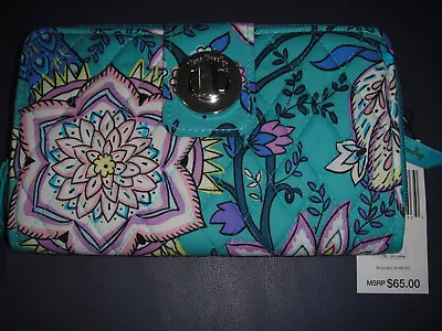 VERA BRADLEY TURN LOCK WALLET In The PRETTY  PEACOCK GARDEN  PATTERN   NWT! $65 • $24.99