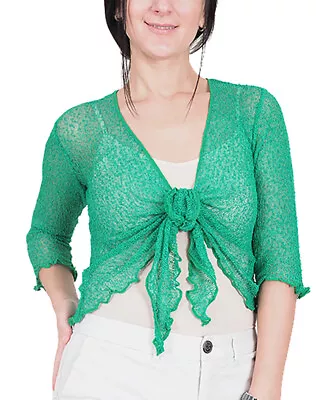 Ladies Plus Size Cardigan Crochet Bolero Shrug Tie At Waist Fish Net Size 16-28 • £17.99