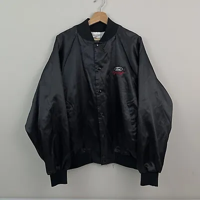 Vintage Ford Racing Satin Bomber Jacket Black XL Auburn Sportswear Snap VTG • $75