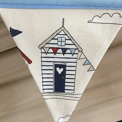 Beach Huts  Fabric Bunting 12cm X 15cm With 8 Flags. 220cm Long. Seaside Lined • £6.99