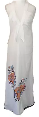 Katherine Size 14 White Boho Sequin Floral Sleeveless V-Neck Maxi Dress • $23.99