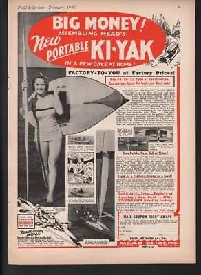 1940 Mead Ki-yak Sail Boat Nautical Fish Sport Homemade Glider Oar Paddle  21935 • $21.95