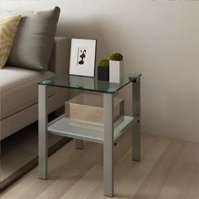 End Table With Tempered Glass 2-Layer Small Side Table For Living Room Bedroom • $71.10