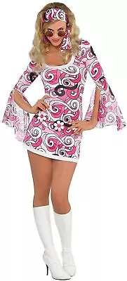 Adult 60s Hippy Chick Costume Ivana Gogo Fancy Dress Ladies Hippie Outfit 8-16 • £21.99