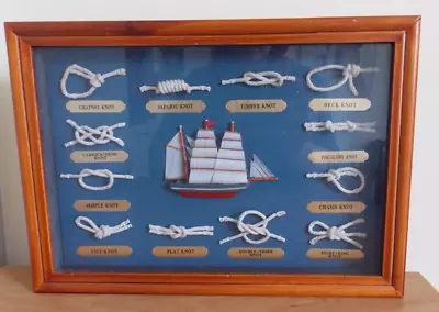 Sailors Nautical Knot Board Glazed Wooden Shadow Frame 12 Knots Sailing Ship • £15