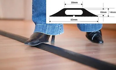 Black Rubber Floor Cable Wire Cover Tidy Protector Safety Trunking Ramp ProfileB • £16.95