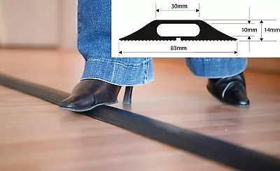 Black Rubber Floor Cable Wire Cover Tidy Protector Safety Trunking Ramp ProfileB • £89.95