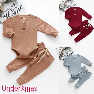 £4.09 • Buy Newborn Baby Boy Girl Clothes Ribbed Romper Jumpsuit Bodysuit Pants Outfits Set