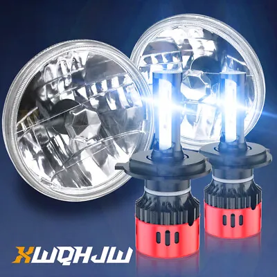 7  Halogen White LED Halo Angel Eyes Headlight Headlamp H4 Light Bulbs Pair • $149.99