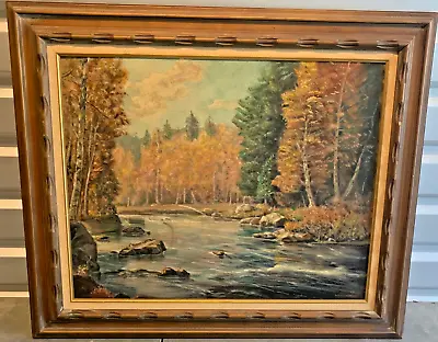 Nice William J Brown  The Trout Stream  Painting American 24 X30  Framed 38 X32  • $315