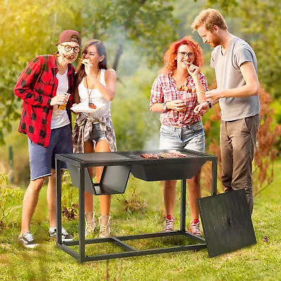 Outsunny 4-in-1 Fire Pit BBQ Grill Ice Bucket Table W/ Waterproof Cover • $109.99