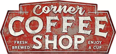 Corner Coffee Shop Metal Sign Large Vintage Coffee Wall Decor For Dining Room Ki • $58.79