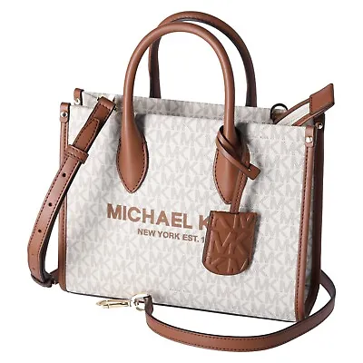 Michael Kors Mirella Small Top Zip Shopper Crossbody Bag Vanilla MK Signature • $109