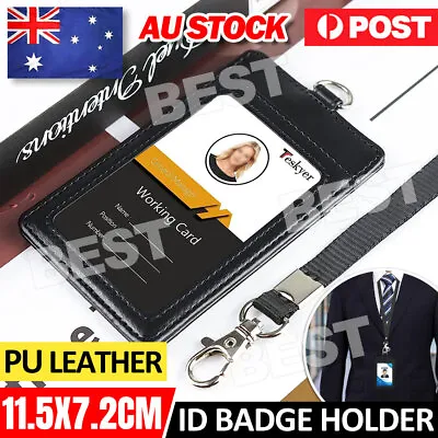 ID Badge Lanyard Holder Vertical Badges Card Wallet PU Leather Office Bus Card A • $5.25