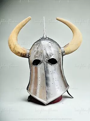 18GA Medieval DARK LORD Fantasy Helmet With Horns With Leather Liner • $150.41